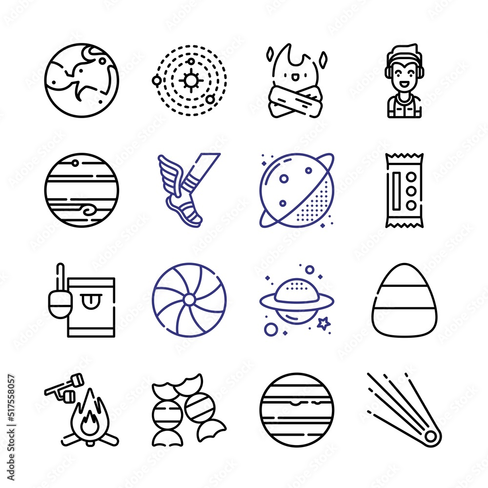 Poster mars icon set with line icons. modern thin line style. suitable for web and mobile icon. vector illu