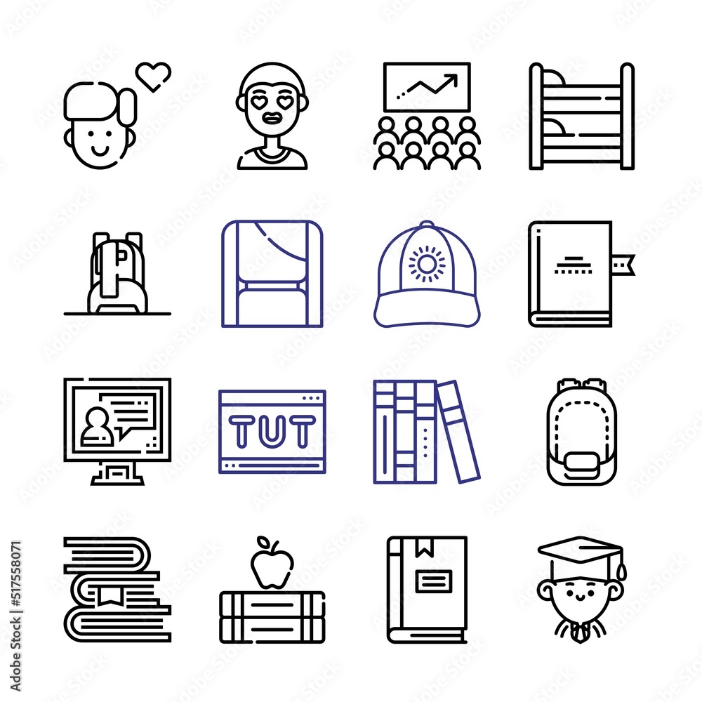 Poster student icon set with line icons. modern thin line style. suitable for web and mobile icon. vector i