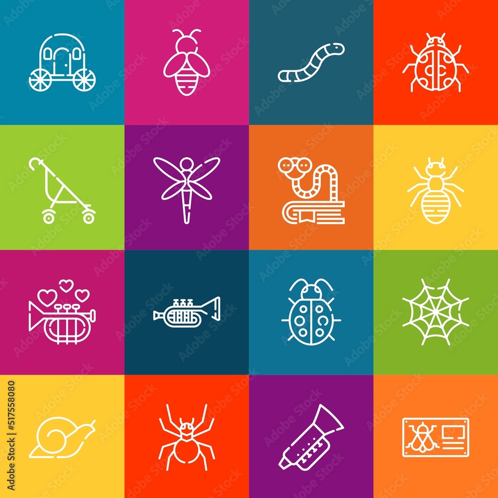 Poster modern thin line icons set of bug elements. premium quality outline symbol collection. simple mono l