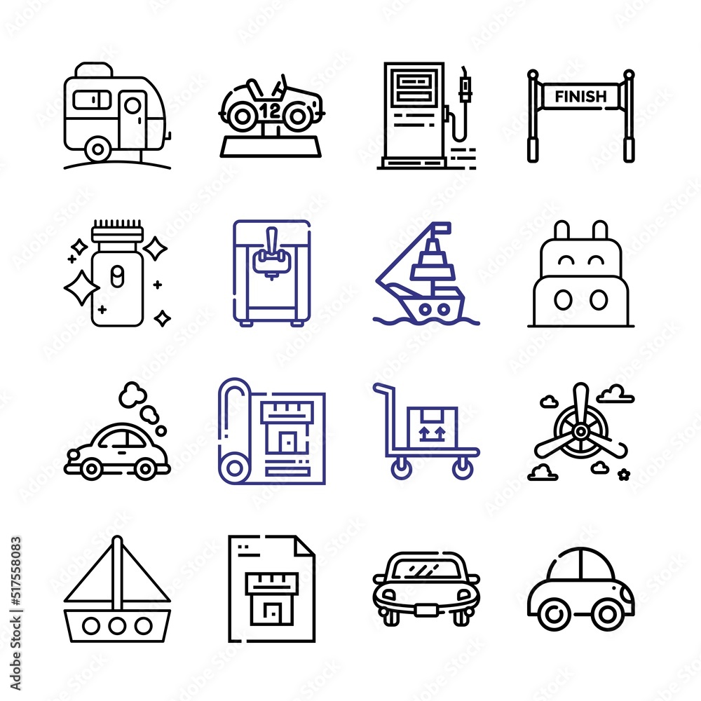 Poster motor icon set with line icons. modern thin line style. suitable for web and mobile icon. vector ill