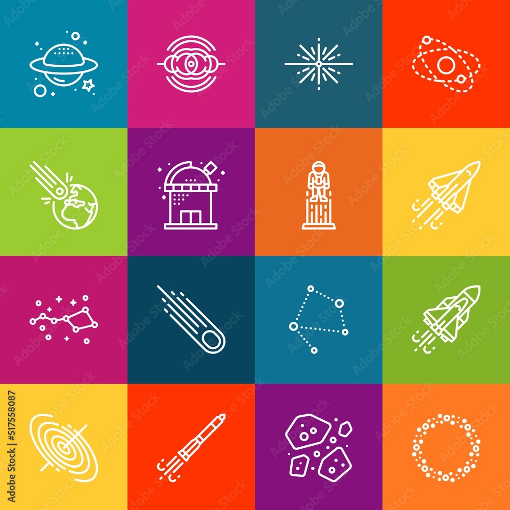 Poster modern thin line icons set of universe elements. premium quality outline symbol collection. simple m