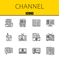 channel vector line icons set. news, news and news Icons. Thin line design. Modern outline graphic elements, simple stroke symbols stock illustration