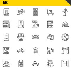 tax vector line icons set. hotel, hotel and invoice Icons. Thin line design. Modern outline graphic elements, simple stroke symbols stock illustration