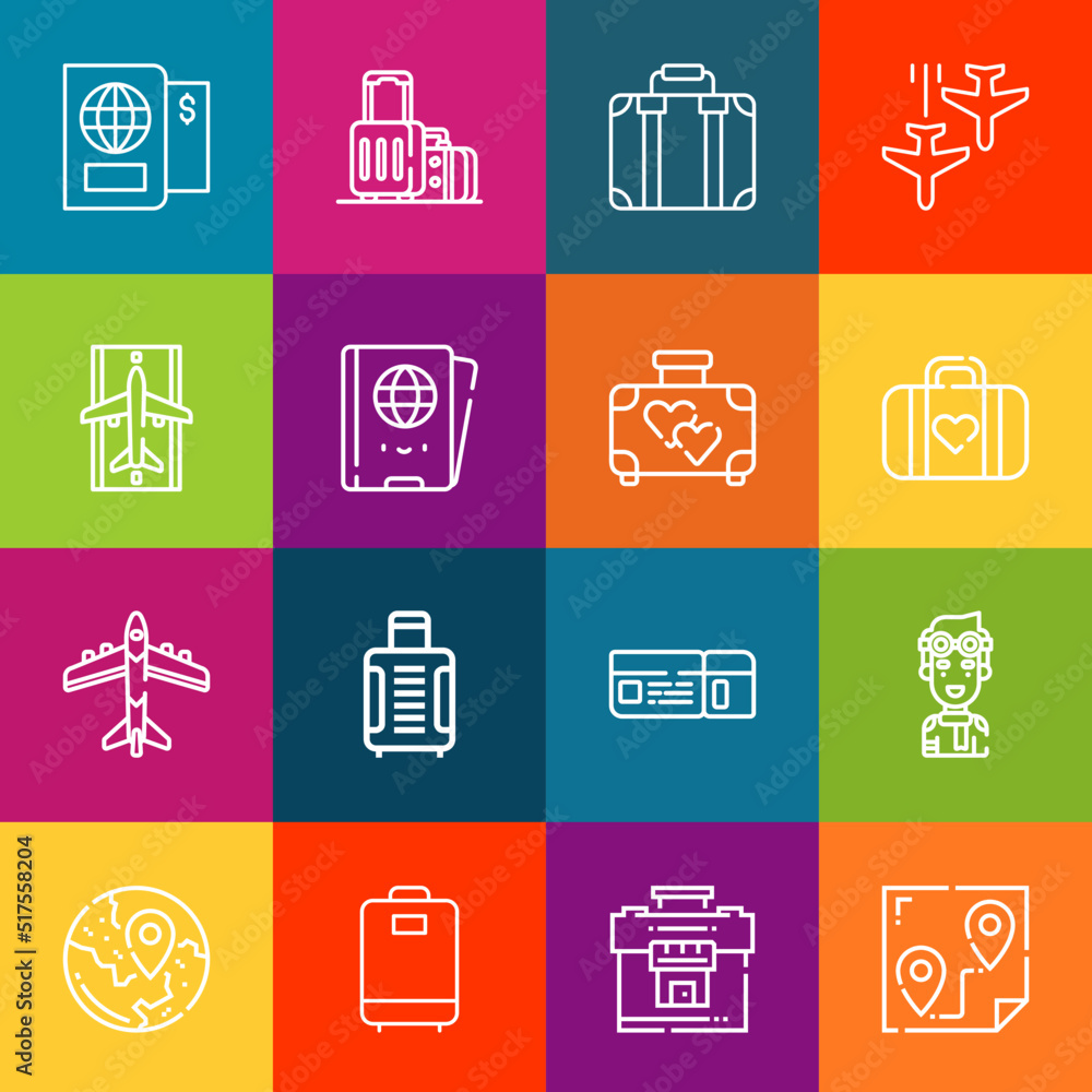 Aufkleber modern thin line icons set of airport elements. premium quality outline symbol collection. simple mo