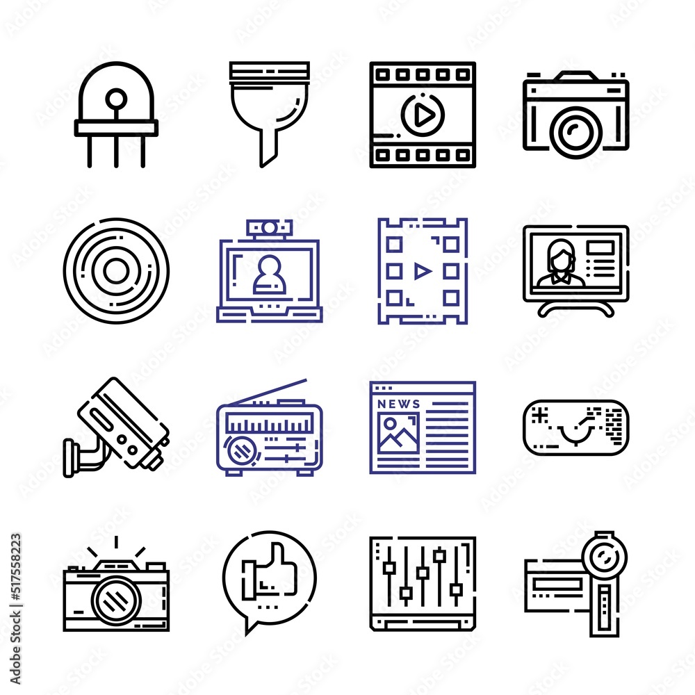 Aufkleber video icon set with line icons. modern thin line style. suitable for web and mobile icon. vector ill