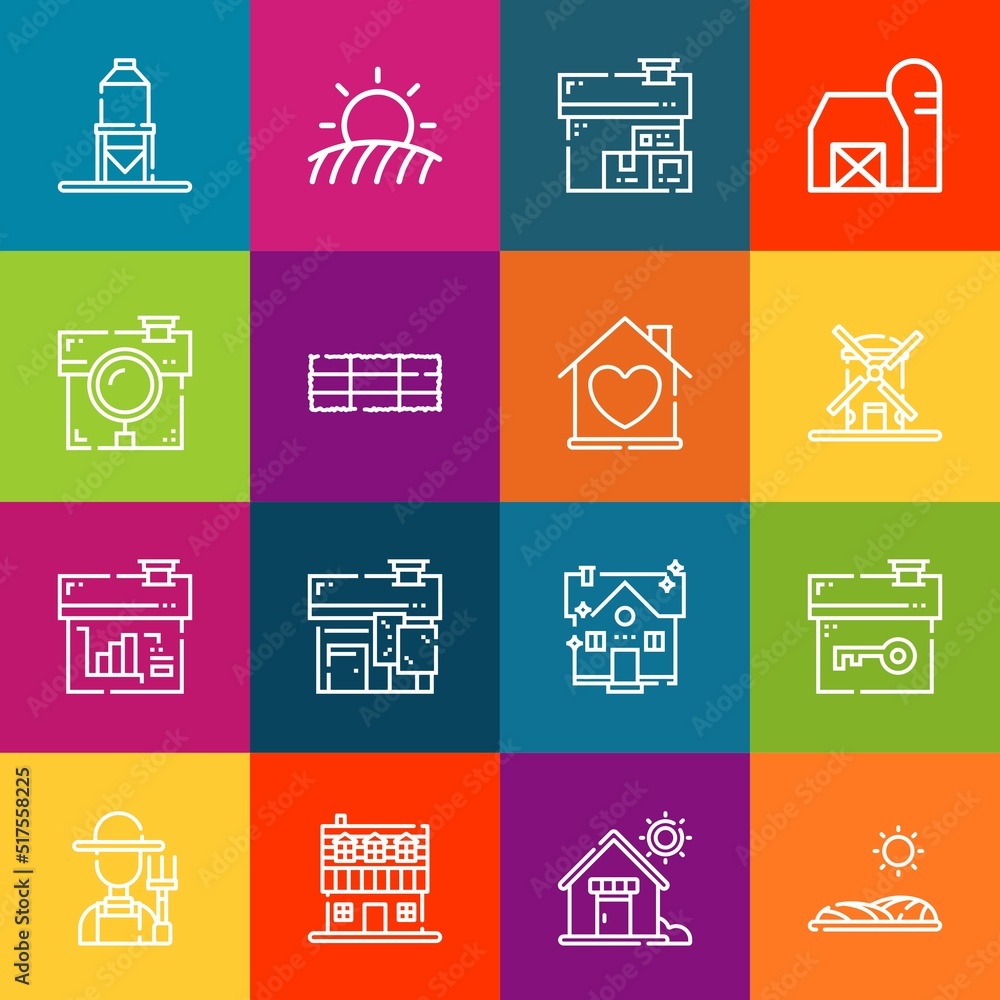 Aufkleber modern thin line icons set of village elements. premium quality outline symbol collection. simple mo