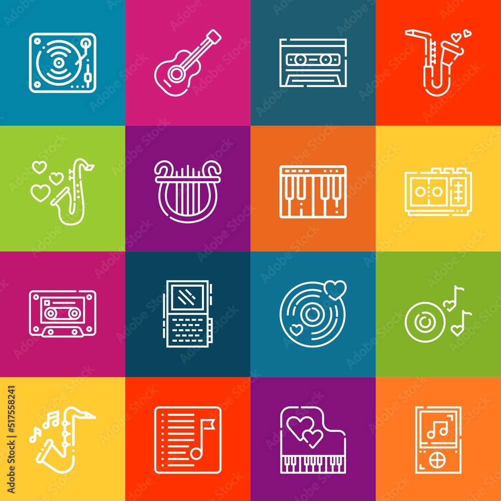 Aufkleber modern thin line icons set of song elements. premium quality outline symbol collection. simple mono 