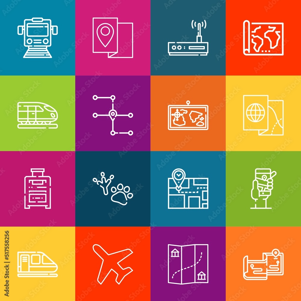 Poster modern thin line icons set of route elements. premium quality outline symbol collection. simple mono