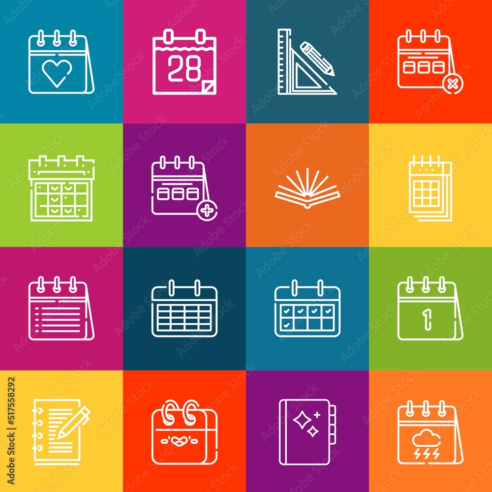 Aufkleber modern thin line icons set of diary elements. premium quality outline symbol collection. simple mono