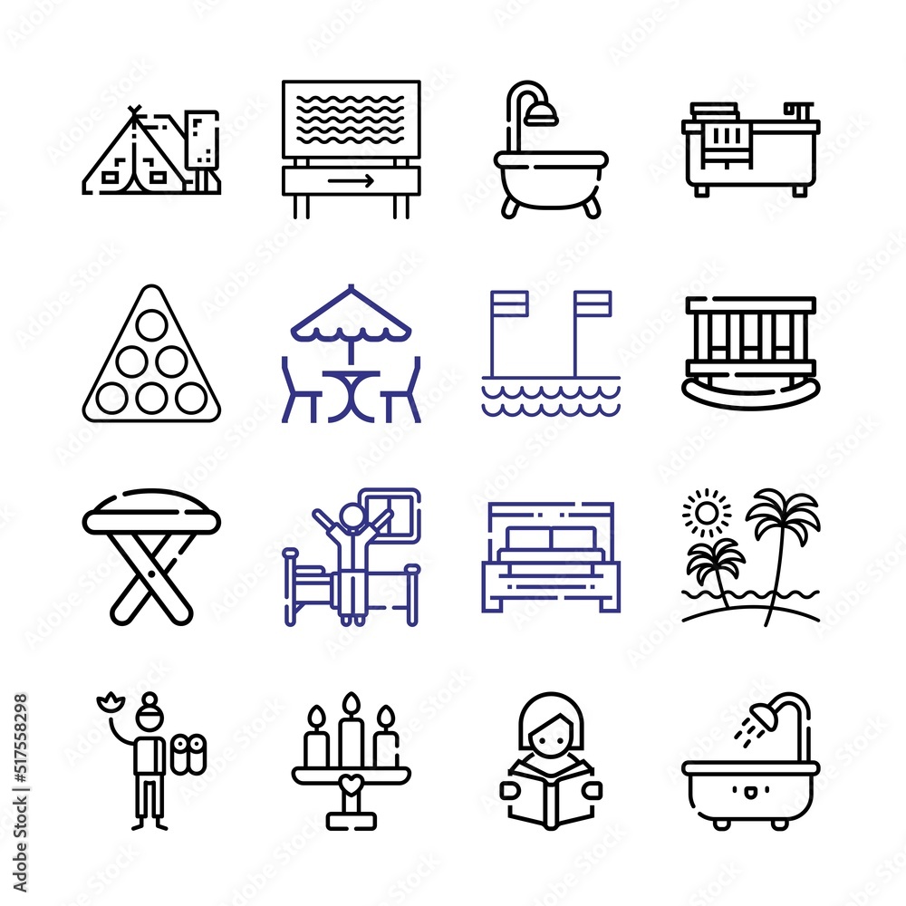 Poster relax icon set with line icons. modern thin line style. suitable for web and mobile icon. vector ill