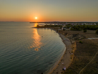 Croatia - Privlaka  - Near the sunset time from drone view. Ideal place for families with young children on the sandy beach