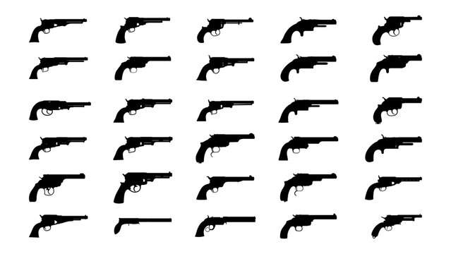 Set of old pistols silhouettes. Vector EPS10.