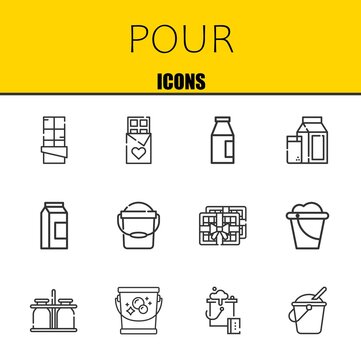 pour vector line icons set. chocolate, chocolate and milk Icons. Thin line design. Modern outline graphic elements, simple stroke symbols stock illustration