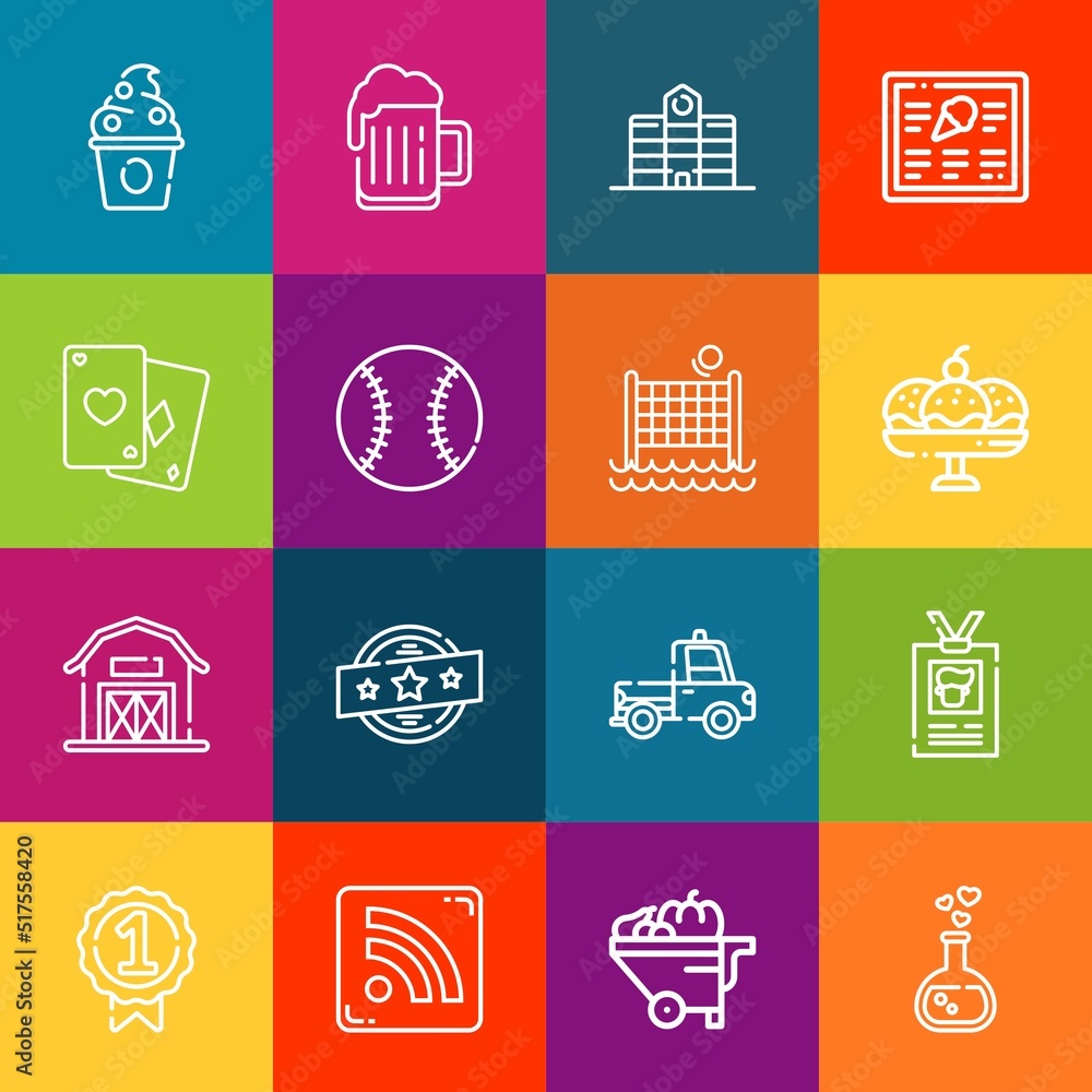 Poster modern thin line icons set of badge elements. premium quality outline symbol collection. simple mono