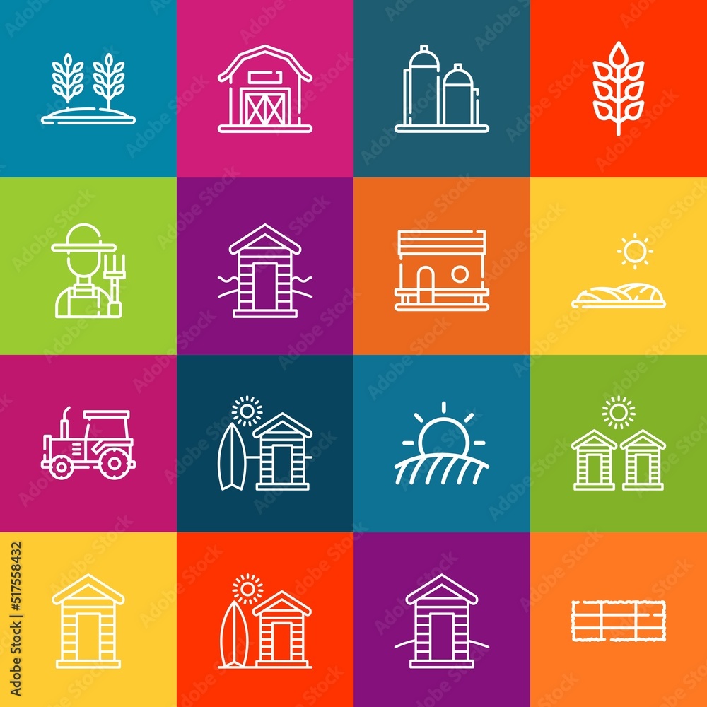 Poster modern thin line icons set of countryside elements. premium quality outline symbol collection. simpl