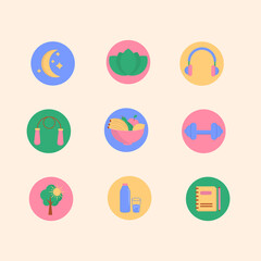 Healthy lifestyle icons, self care healthy habits, flat style vector illustration