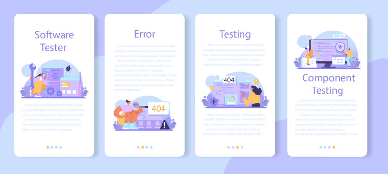 Software tester mobile application banner set. Application or website