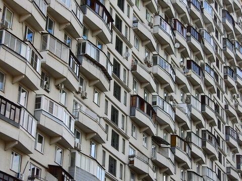 Famous large panel residential building on stilts in Moscow known as house on chicken legs