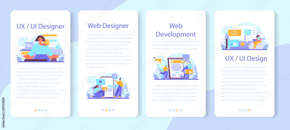 Poster ux and ui designer mobile application banner set. app interface improvement.