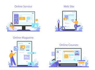 UX and UI designer online service or platform set. App interface improvement.