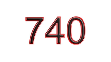 red 740 number 3d effect white background