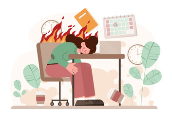 Deadline. Office character with a lot of work and busy lifestyle.