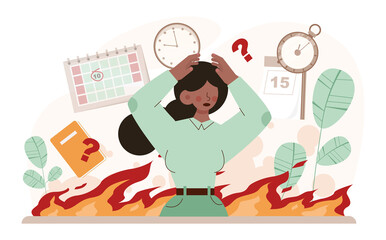 Deadline. Office character with a lot of work and busy lifestyle.