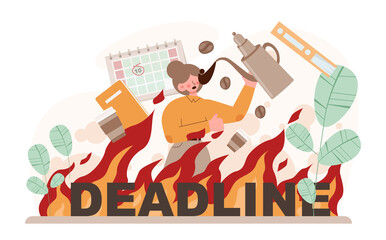 Deadline. Office character with a lot of work and busy lifestyle.