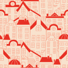 Urban seamless pattern. Print for textile, covers, surface. For fashion fabric. Endless texture, backdrop with abstract elements of city.