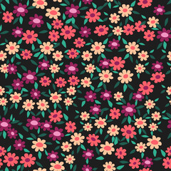 Fototapeta na wymiar Beautiful floral pattern in small abstract flowers. Ditsy print. Floral seamless background. Vintage template for fashion prints.