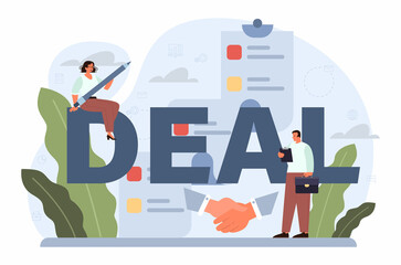 Deal concept. Entrepreneurs setting an official contract. Idea