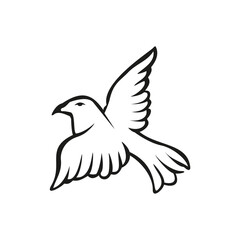 white dove isolated on white. A simple minimalist bird icon