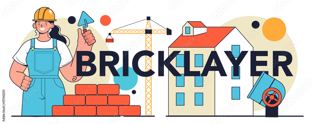 Aufkleber bricklayer typographic header. workers constructing house with tools