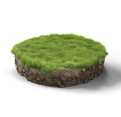 Travel and vacation background. 3d illustration with cut of the ground and the beautiful grass and rocks.