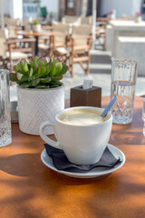 The morning coffee close-up on a spring sunny day