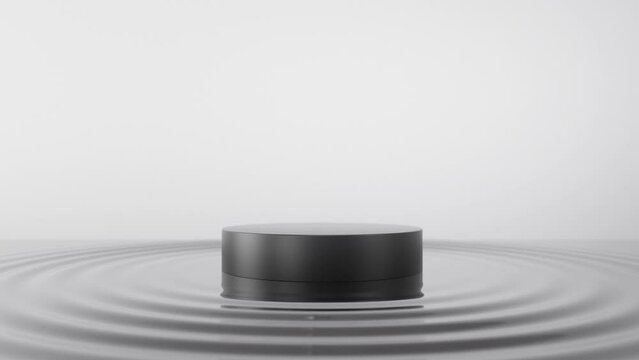 Black water wave. 3d empty pedestal. Presentation commercial product display stand, showcase. Looping animation background, blank mockup scene