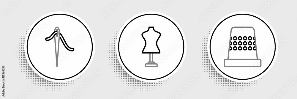 Canvas Prints set line thimble for sewing, needle with thread and mannequin icon. vector