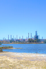 Gasoline/Oil Refinery with polluted Water in Martinez, California - obrazy, fototapety, plakaty