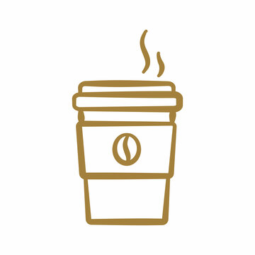 recommend clip art: a cup of hot coffee icon. Vector file format. Doodle outline illustration.