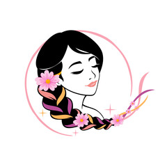 Beauty Woman with braid Logo Illustration
