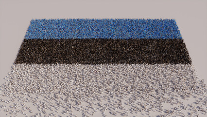 Estonian Flag formed from a Crowd of People. Banner of Estonia on White.
