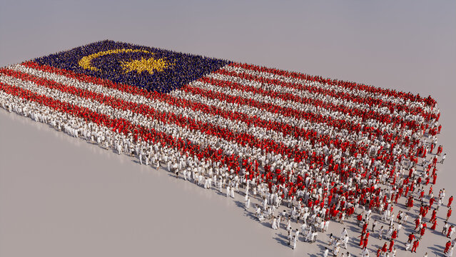 Malaysian Banner Background, with People gathering to form the Flag of Malaysia.