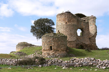Fototapeta na wymiar Old ruined medieval castle in spain in a sunny day in spring