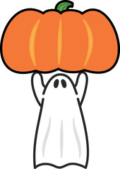 かぼちゃをもつおばけのかわいいイラスト。