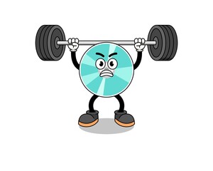 Fototapeta na wymiar optical disc mascot cartoon lifting a barbell