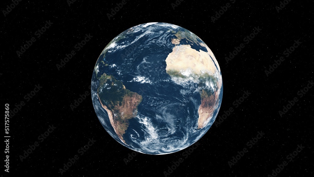 Poster planet earth with realistic geography surface and orbital 3d cloud atmosphere . outer space view of 