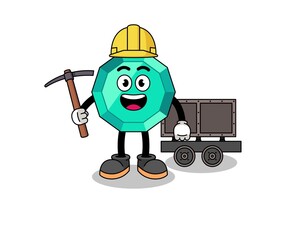 Mascot Illustration of emerald gemstone miner