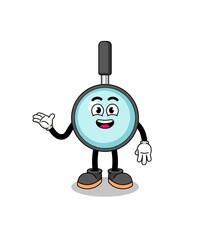 magnifying glass cartoon with welcome pose