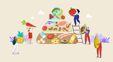 Flat illustration. The concept of eating the five food groups with good nutrition. Will make healthy vegetables, meat, fruits that are low in cholesterol and calories.