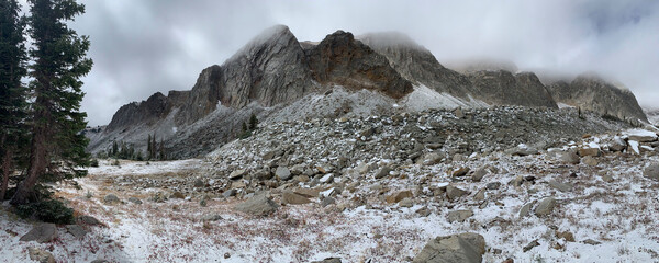 Winter Panorama of the Snowy Mountain Range in Wyoming